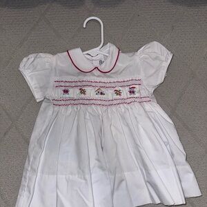 Smocked White Baby Dress with Embroidered Details